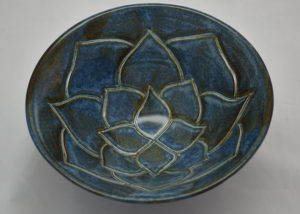 blue carved porcelain lotus bowl