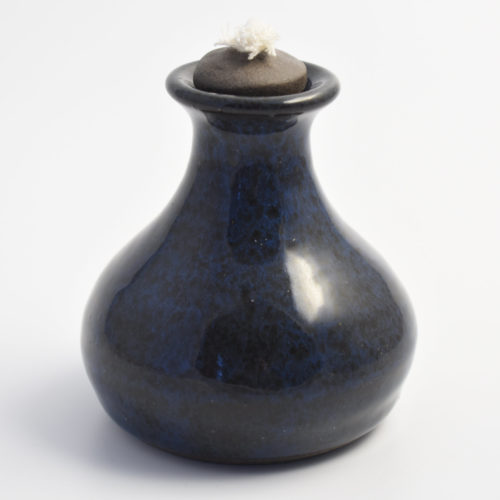 speckled blue dark stoneware oil lamp